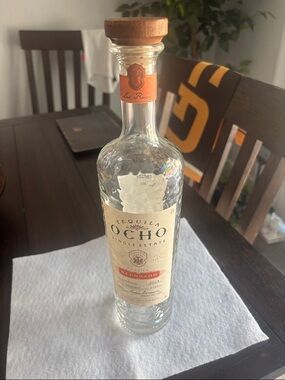 Tequila Ocho empty Bottle - Clear Glass with Tan Label